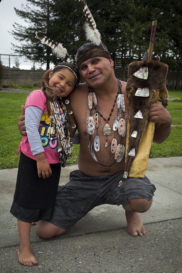 Yurok tribal member Fred Lewis and his daughter Destiny. - MANUEL J. ORBEGOZO